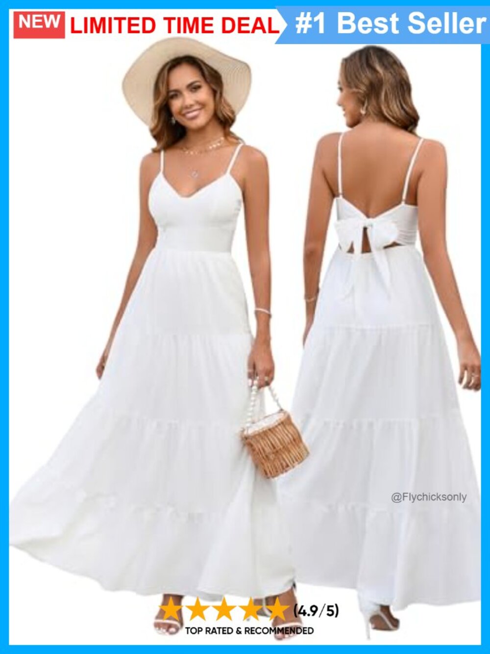 Women's Floral Maxi Sundress Boho Beach Long Dress V-Neck Spaghetti Strap